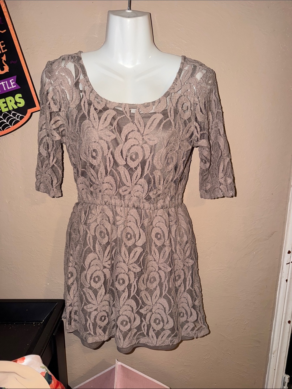 Super cute dark tan Lace mini dress size medium from Love on a Hanger